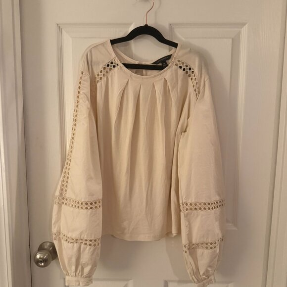 Banana Republic Cream Medium Long Sleeve Blouse Top with Eyelet Detail - Picture 2 of 8